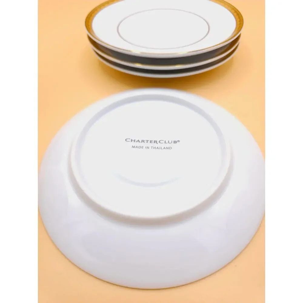Charter Club Gold Cups And Saucers Set of 4 Grand Buffet Flat White Porcelain